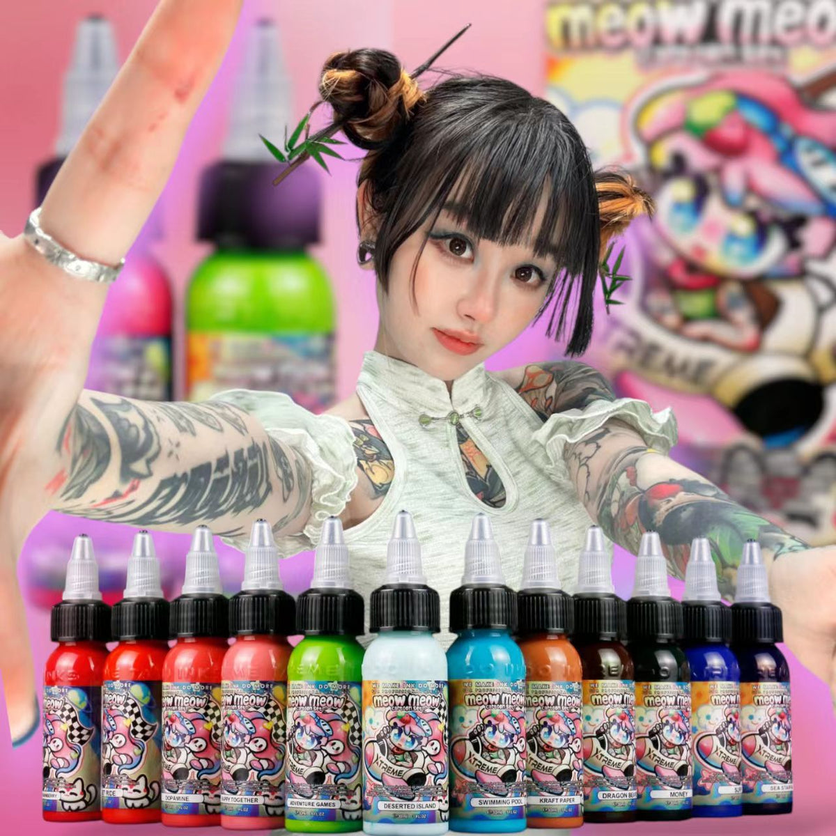 Ink様！！ Meow Meow Cartoon Set | Signature Tattoo Ink Colors @ffpmiao